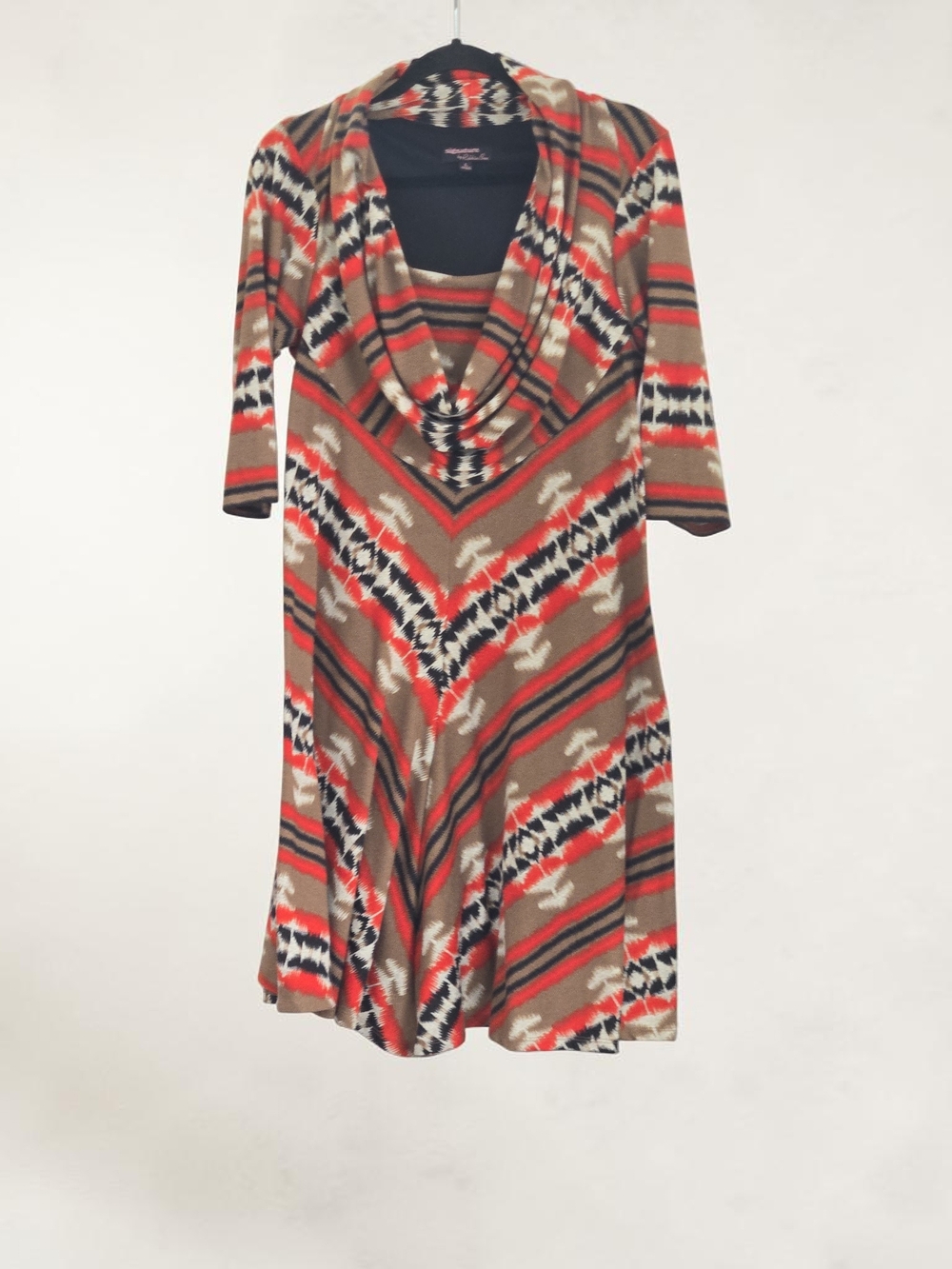 Signature by Robbie Bee Tan, Orange & Black Patterned Midi Dress
